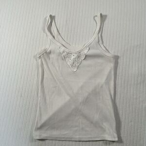 Old Navy Womens Small White Ribbed Tank Top Lace Trim Stretch